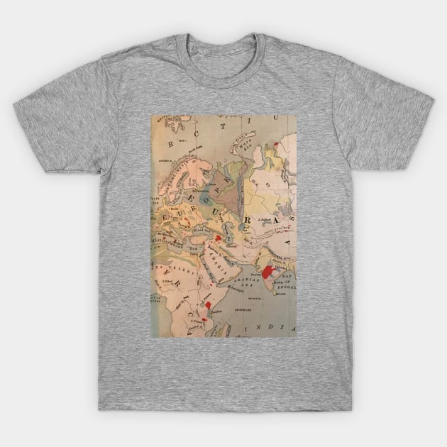 Antique Map of Europe, Africa, India 1800s T-Shirt by djrunnels